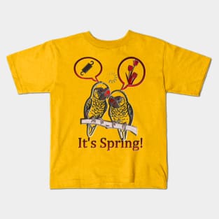 Spring Fever Hits Parrot Paradise: "It's Spring (But We Have Different Ideas)" ⚙️ Kids T-Shirt